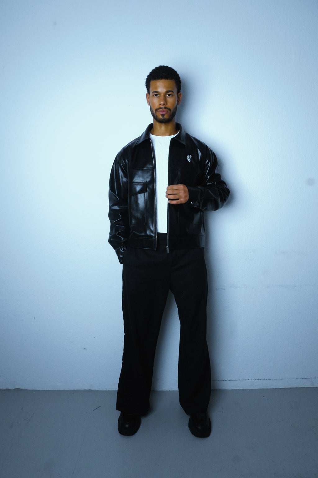 Cropped Leather Jacket Black