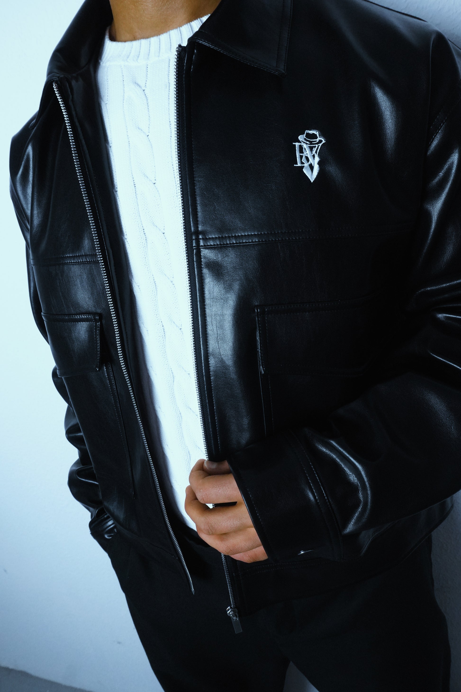 Cropped Leather Jacket Black