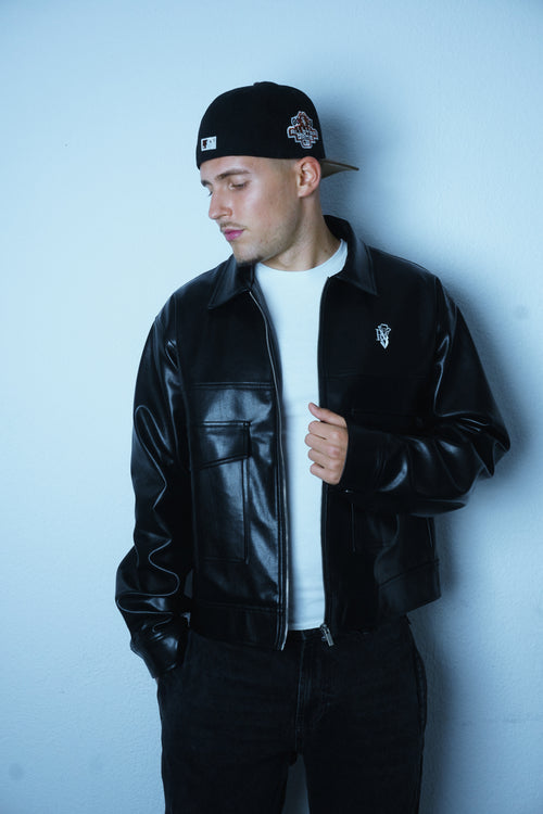 Cropped Leather Jacket Black